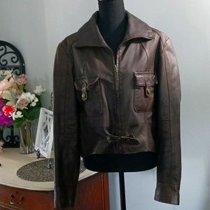 Vintage Wilson’s Brown Leather Cropped Moto Style Coat Size Xl
